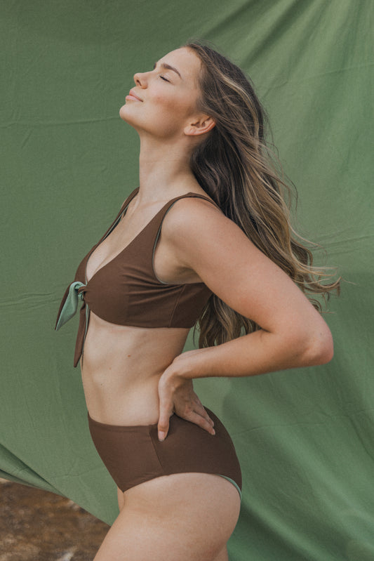 Wave Rush Sport Reversible High-Waist Brief - Chocolate/Sage Green Gloopee