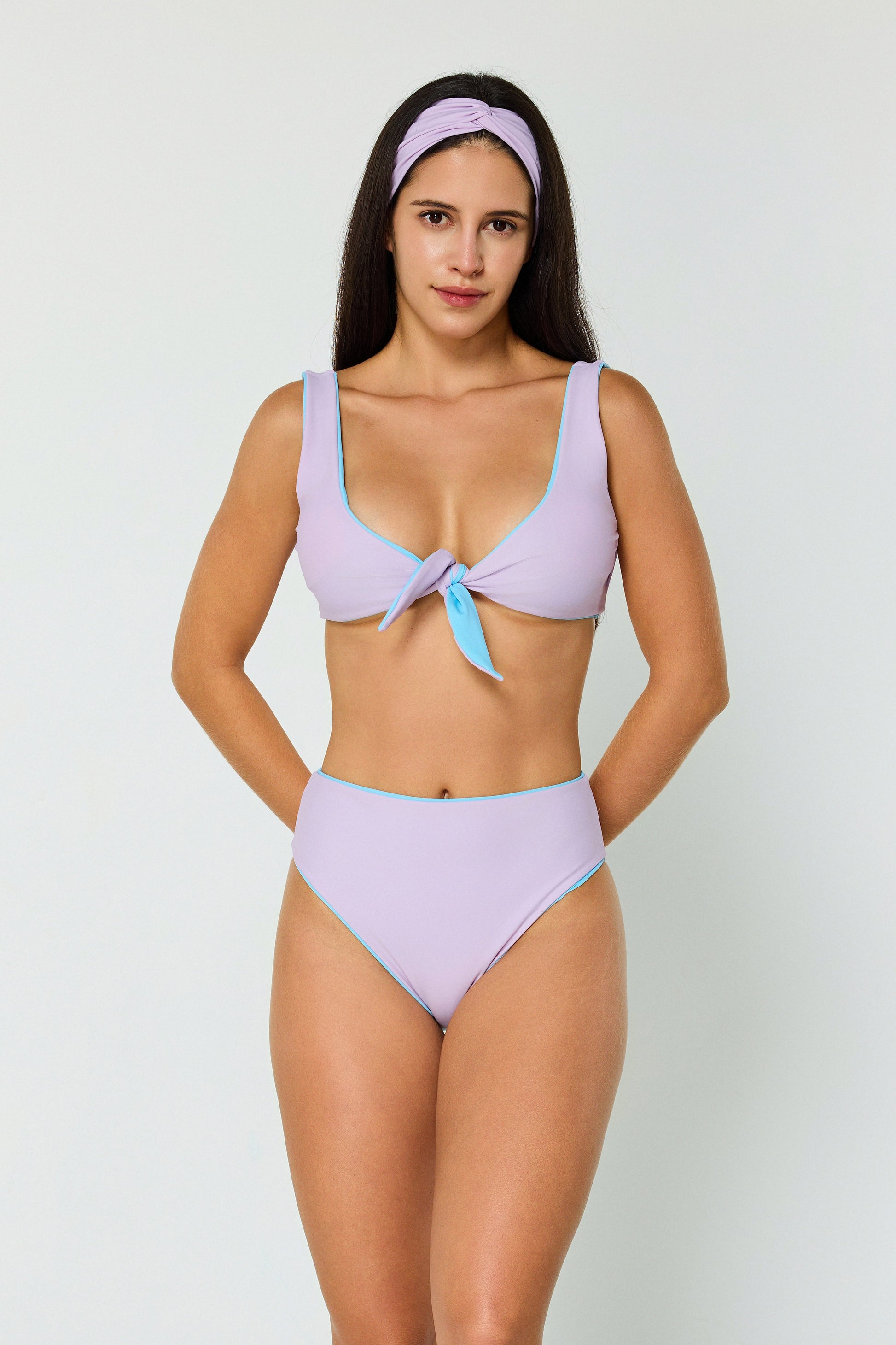 Wave Rush Sport Reversible Tie-Front Top Skyblue Lavender