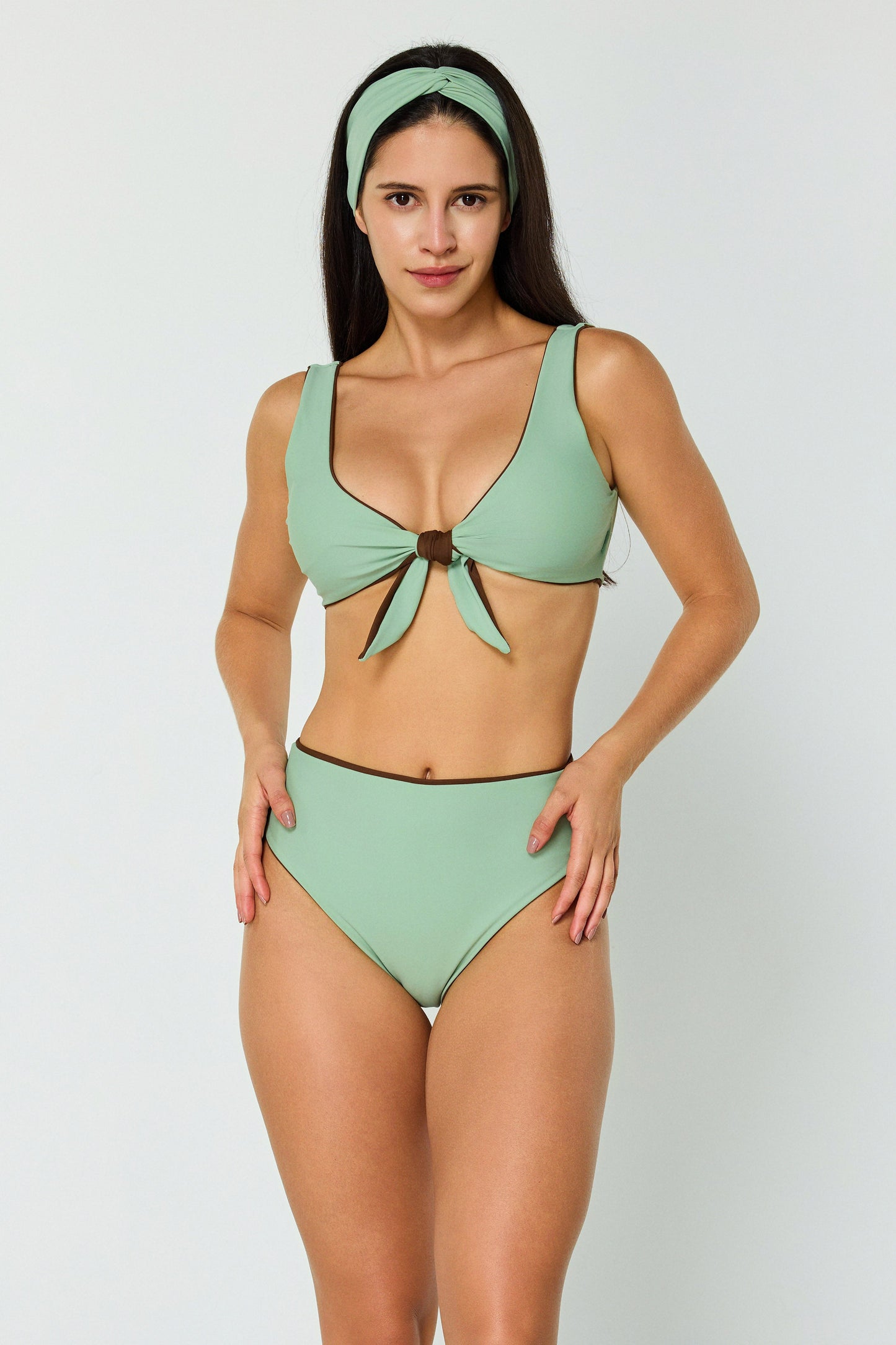 Wave Rush Sport Reversible Tie-Front Top Chocolate Sage Green
